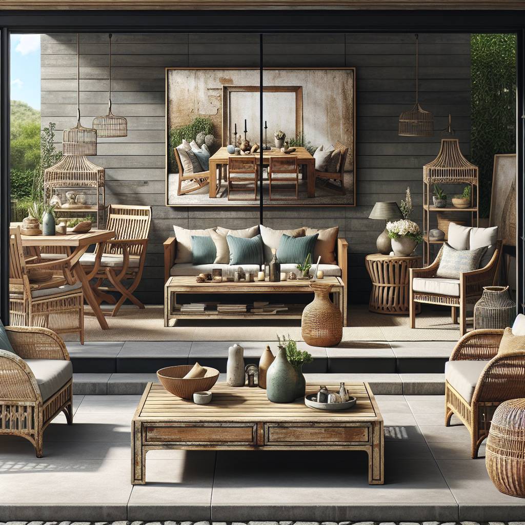Elegant outdoor patio furniture arrangement in a cozy setting.