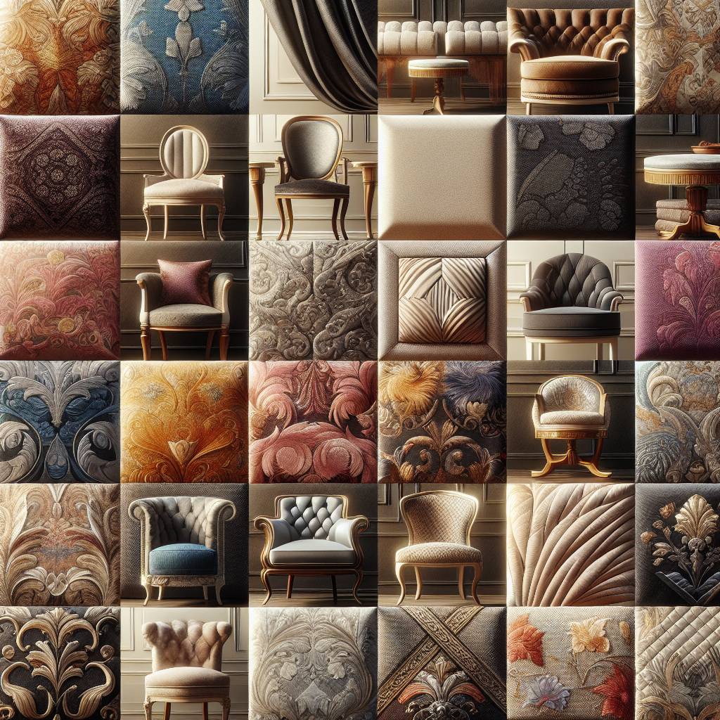 Variety of elegant upholstery fabric patterns and textures.