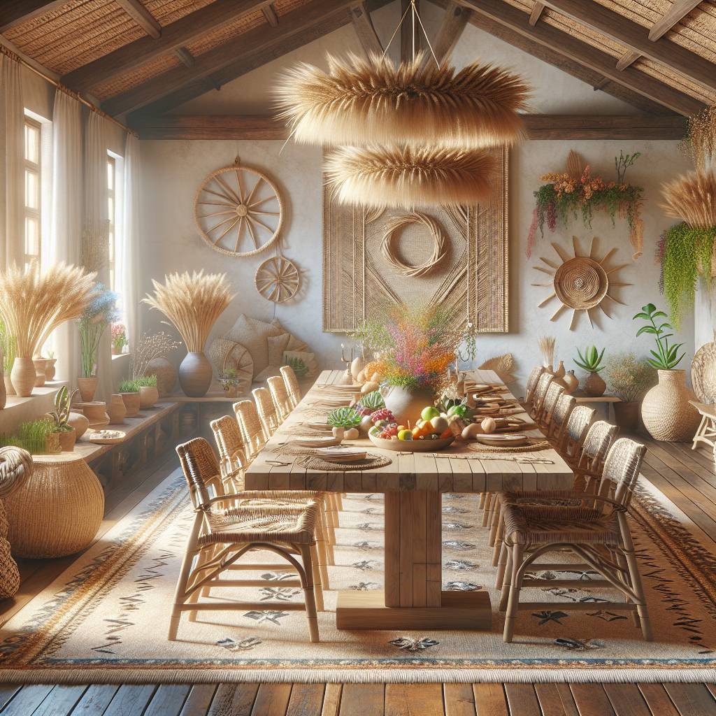 Rustic dining room with natural decor and sunlight