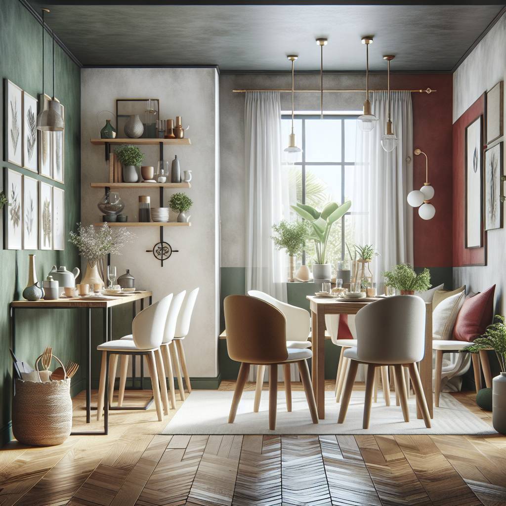 Stylish modern dining room interior design with decor.