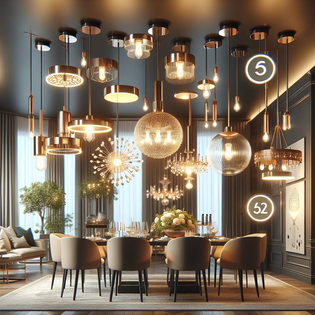 Luxurious dining room with modern lighting fixtures.