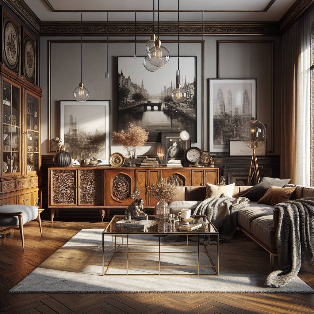 Elegant vintage living room interior design.