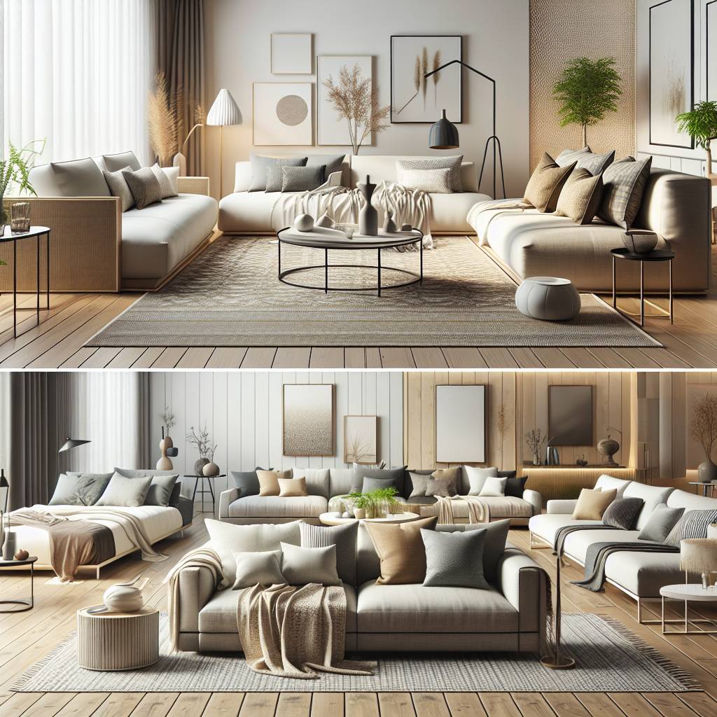 Modern living room interior design with neutral tones.