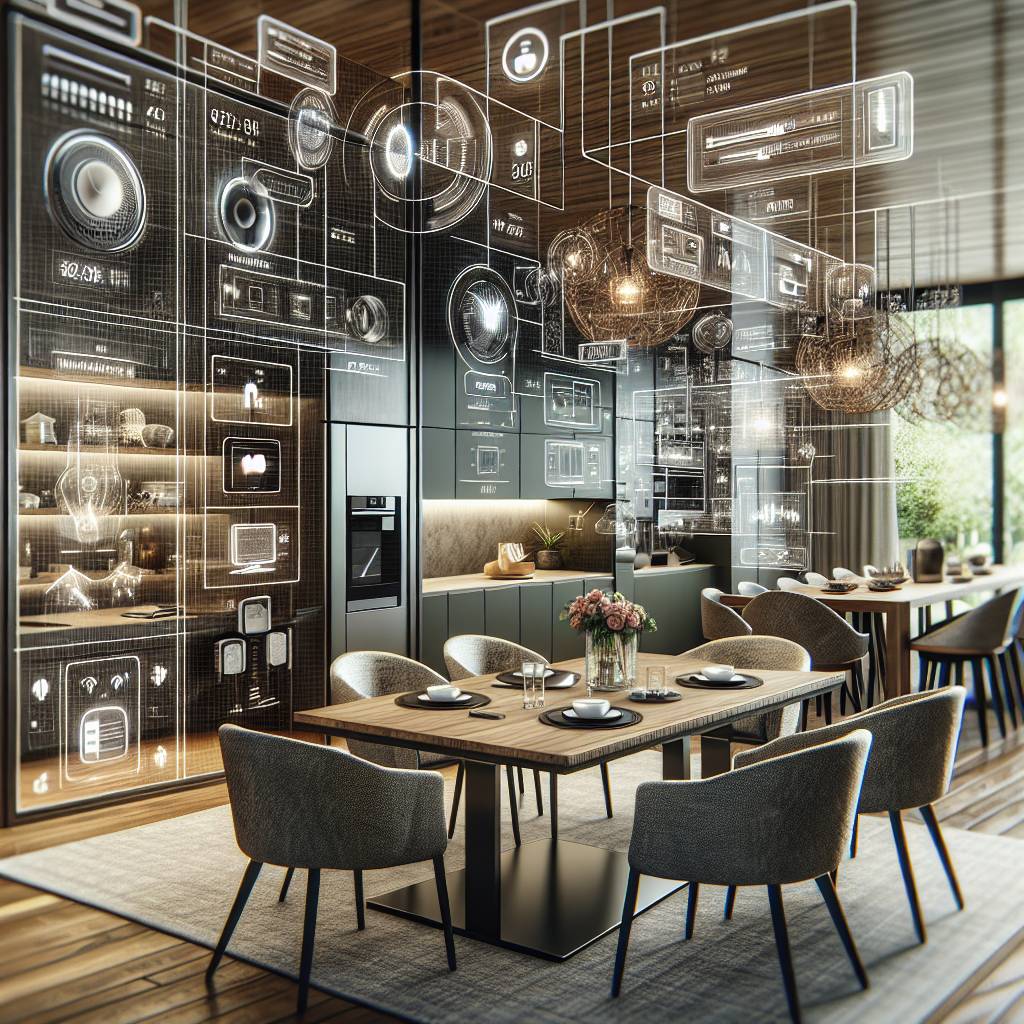 Futuristic kitchen with interactive holographic display panels