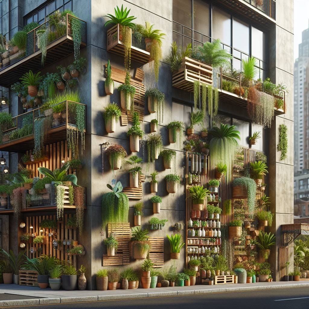 Urban building covered in lush green plants and balconies.