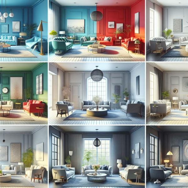 Variety of stylish modern living room interiors.