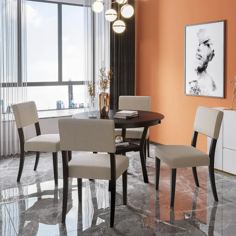 Modern dining room with city view and artwork