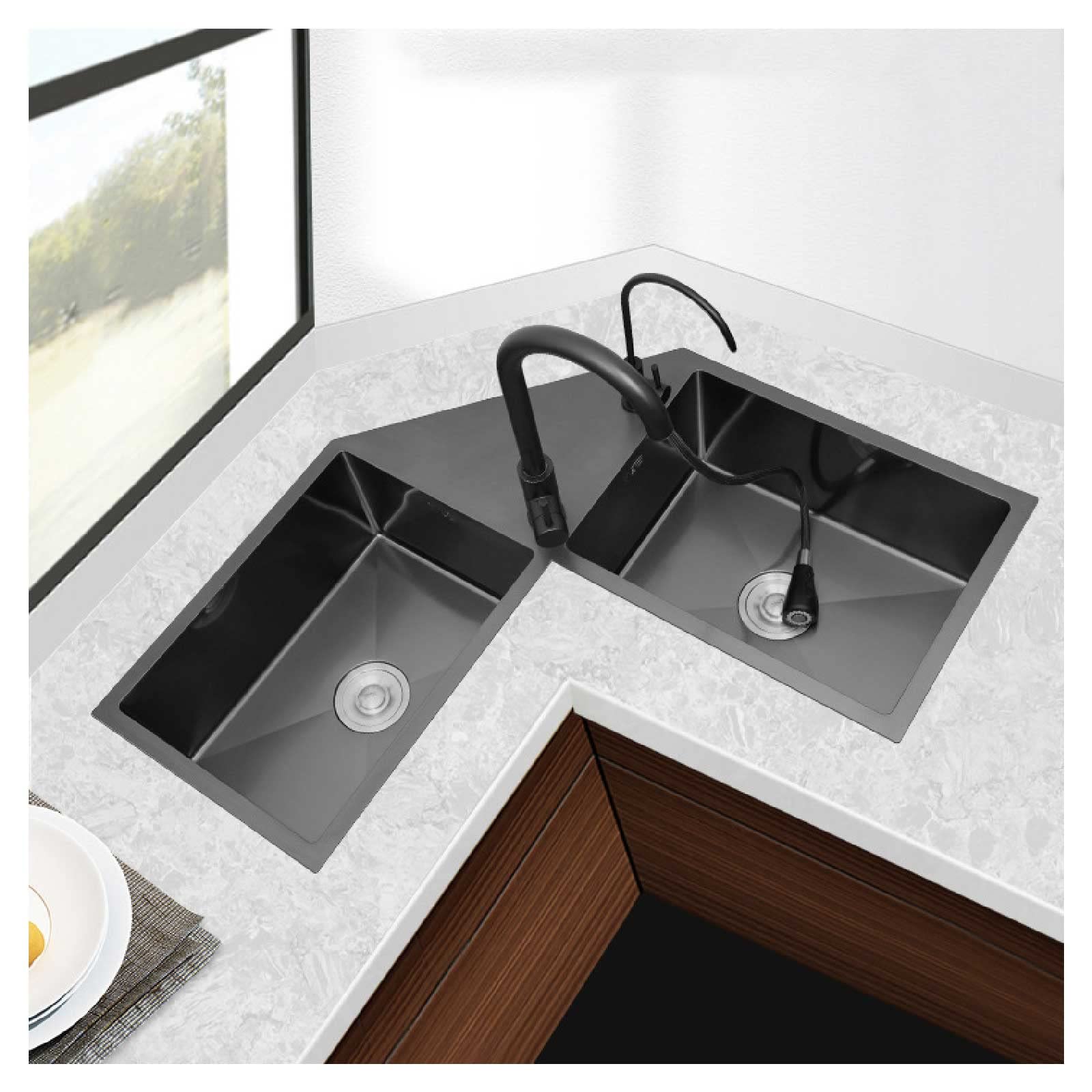 Modern black double kitchen sink.