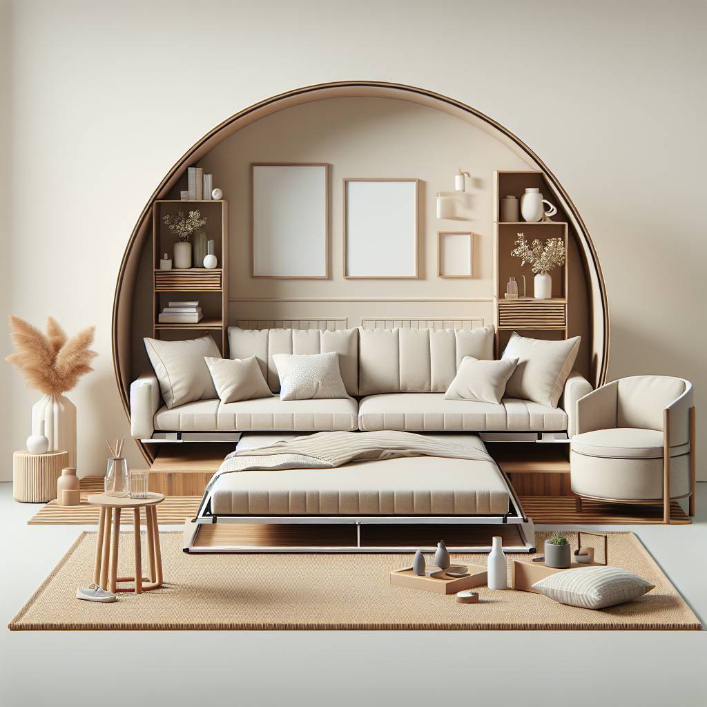 Cozy modern bedroom interior design, neutral tones.