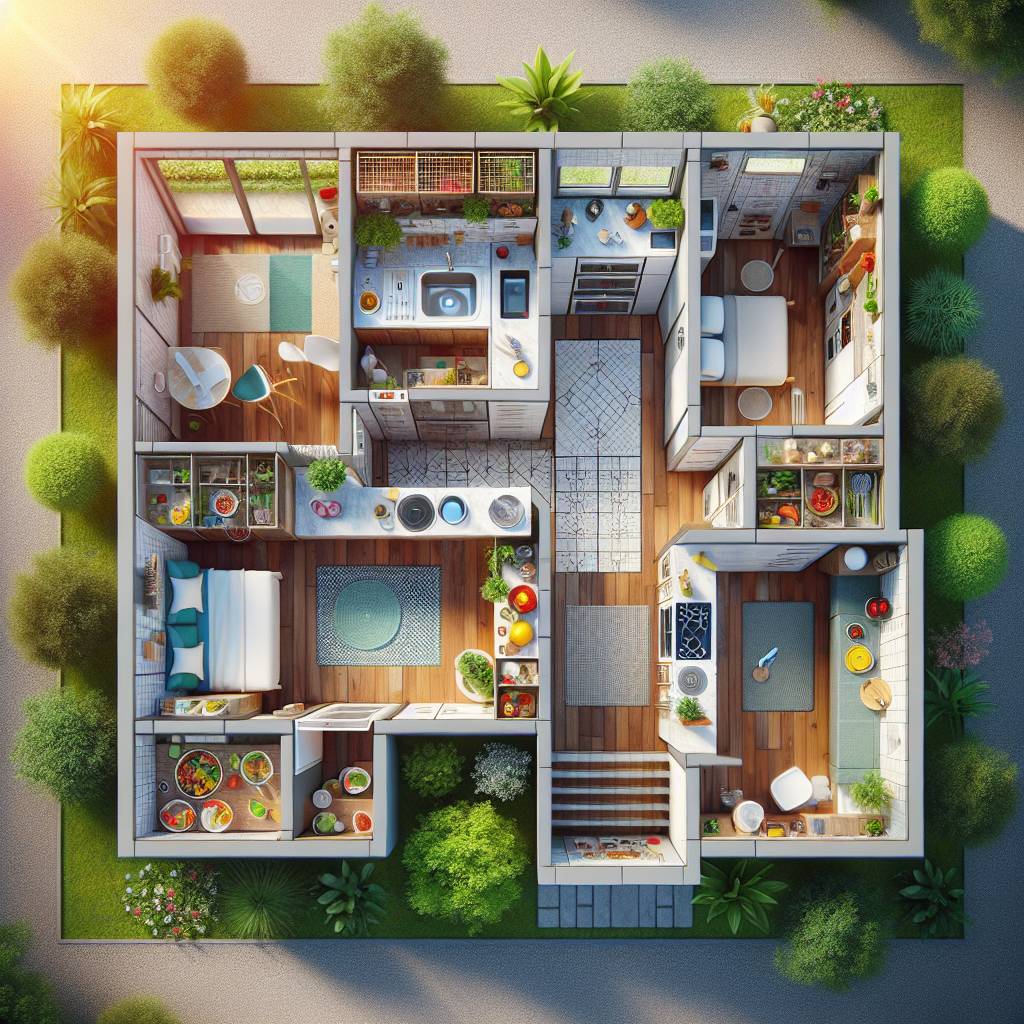 Modern apartment top-down layout with garden.