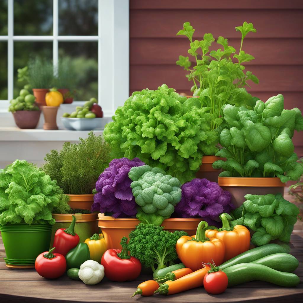 Assorted fresh vegetables on wooden table near window.