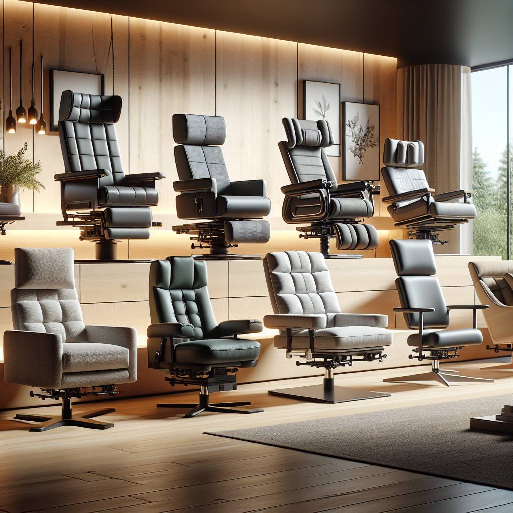 Modern reclining chairs displayed in showroom.