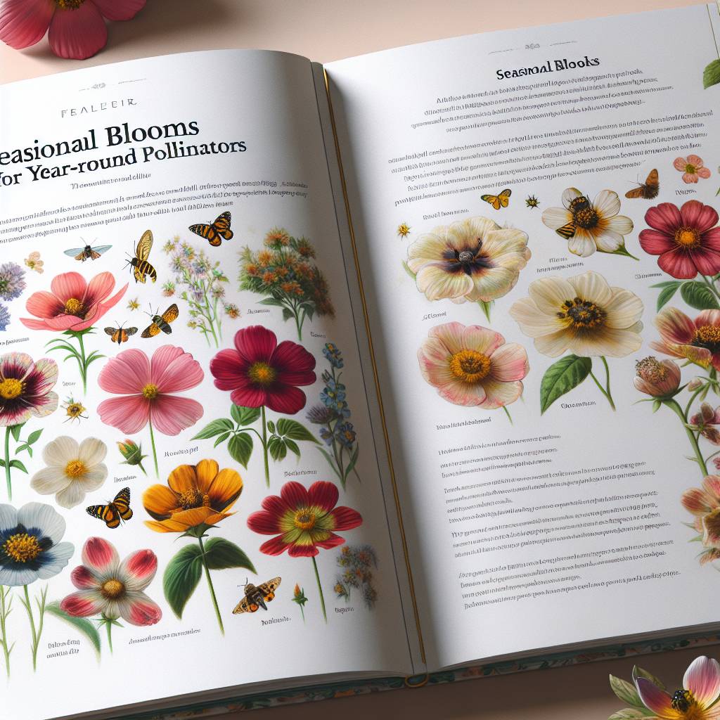 Open botany book with illustrations of seasonal blooms.