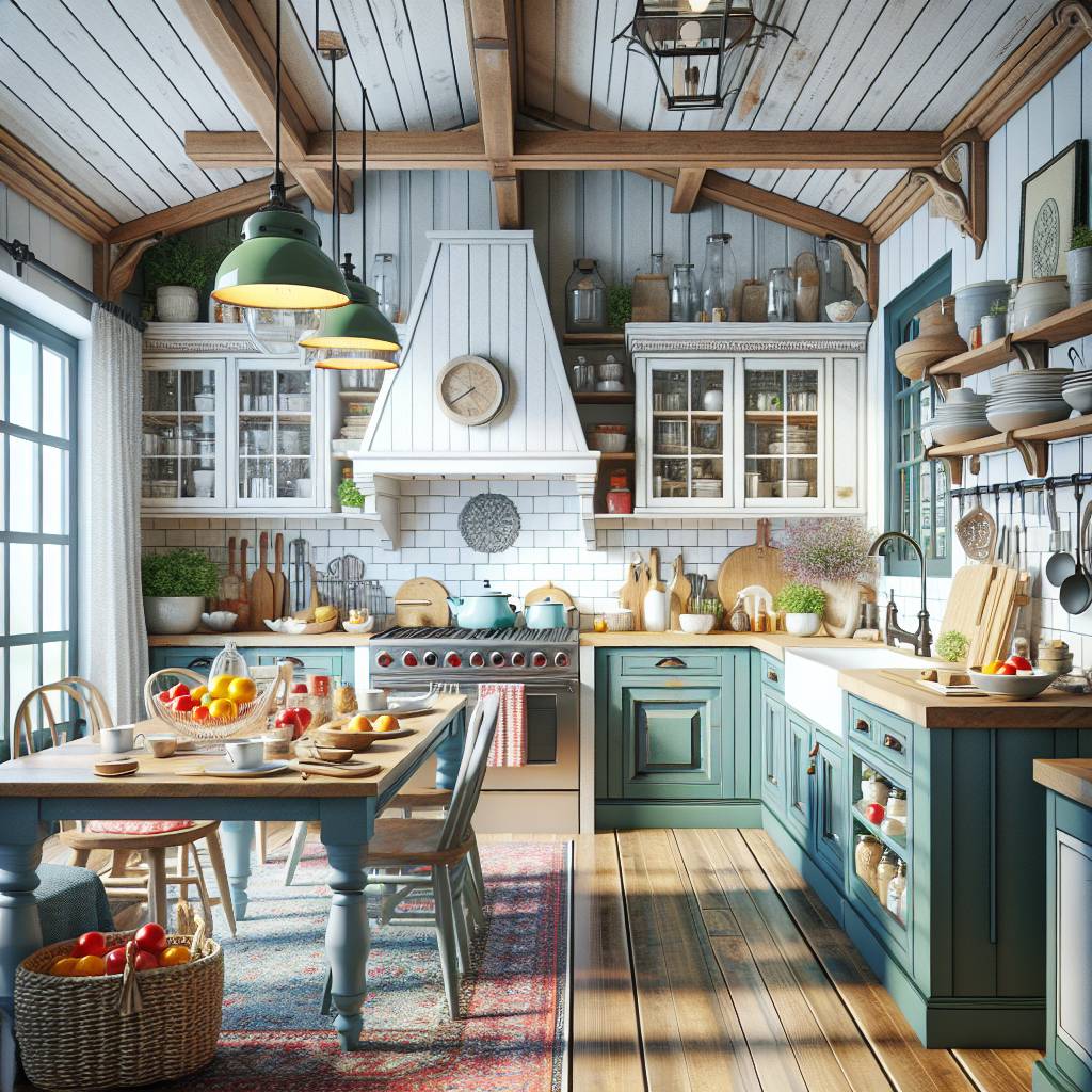 Cozy rustic kitchen interior design with modern appliances.