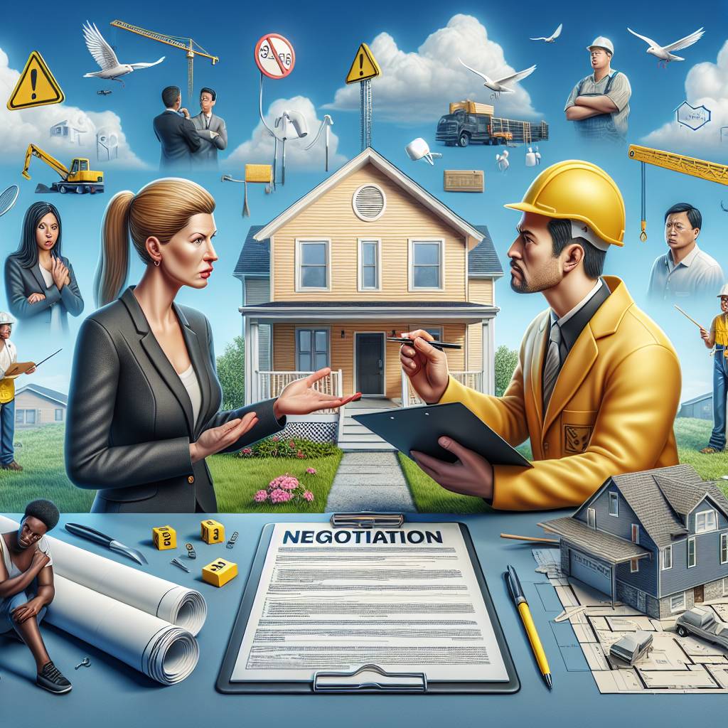 Illustration of home construction negotiation with various workers.