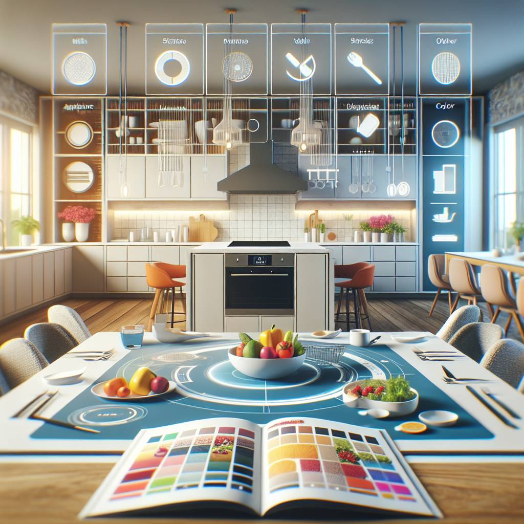 Futuristic kitchen interior with smart home technology concept.