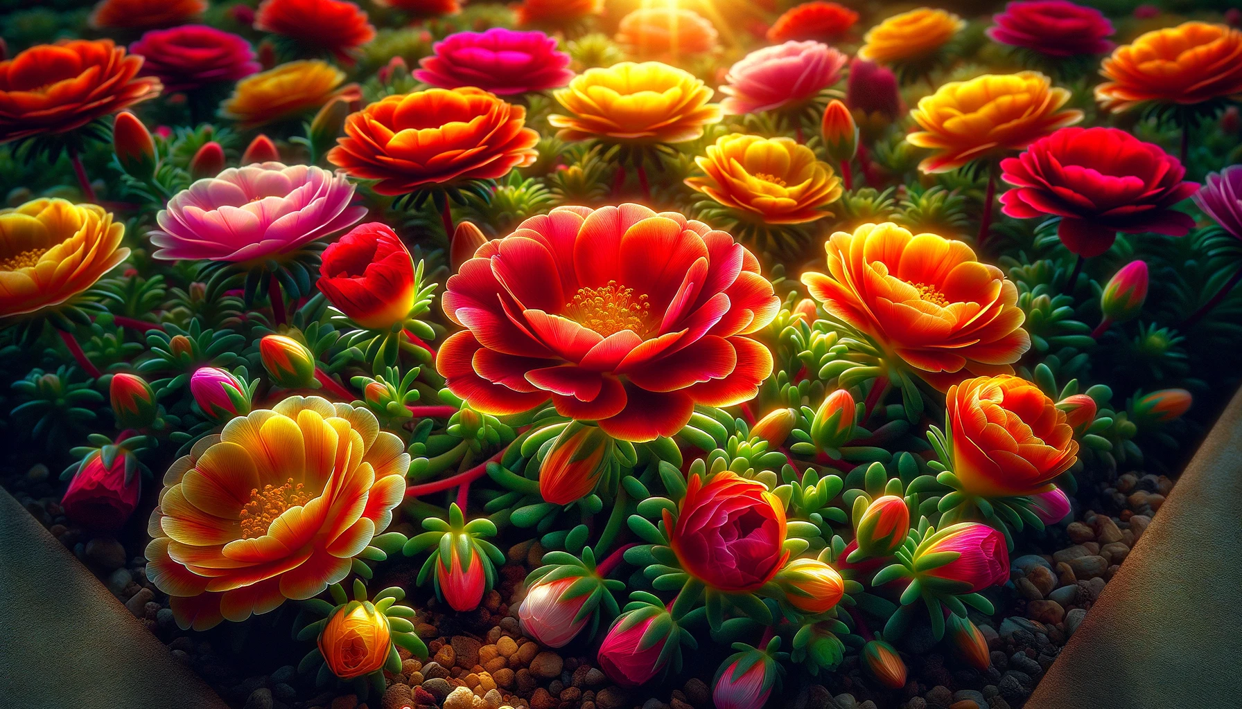 Vibrant garden of blooming colorful flowers.