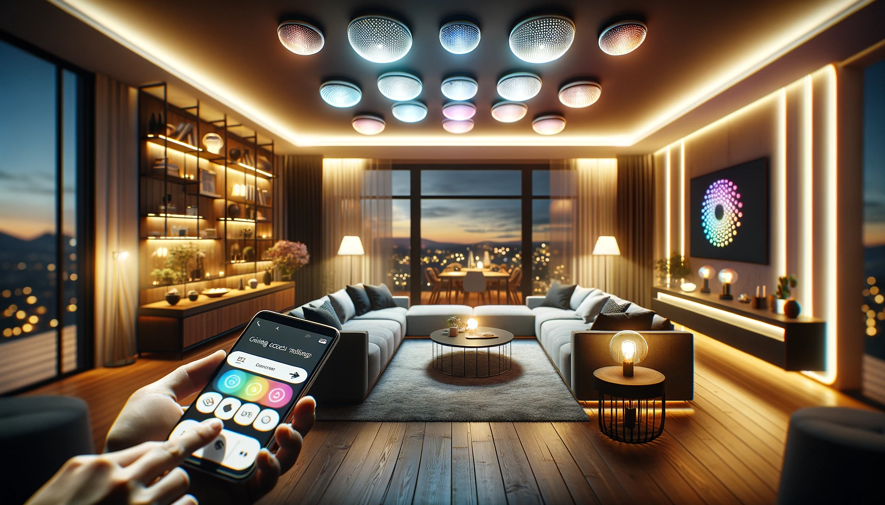 Smart home lighting control via smartphone app.