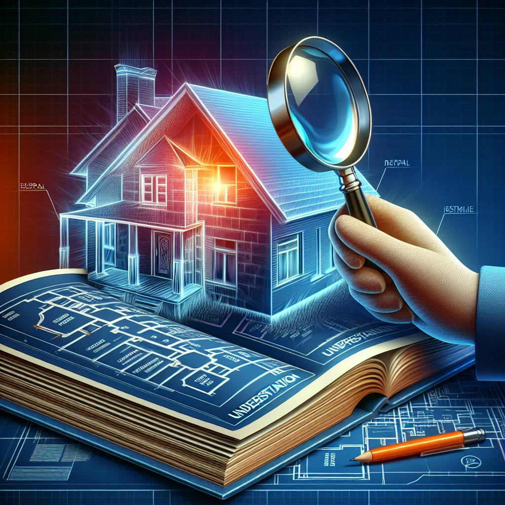 3D blueprint of house with magnifying glass inspection.