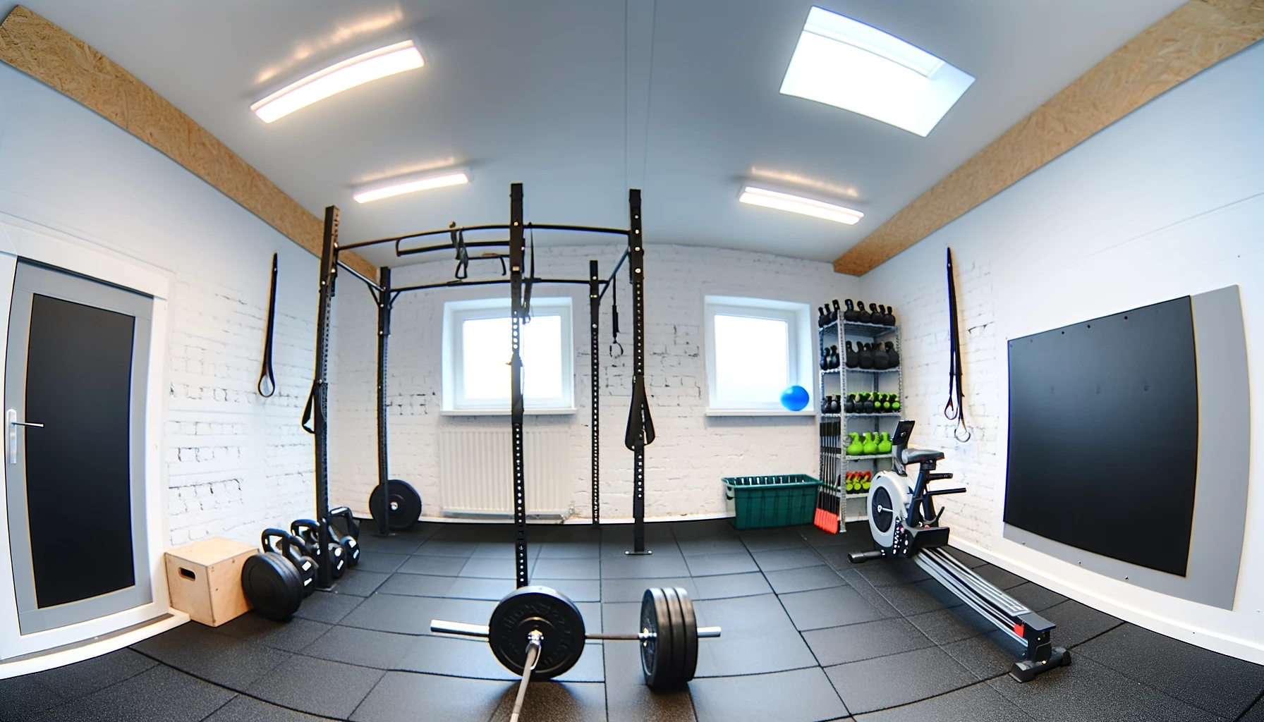 Bright modern home gym with equipment