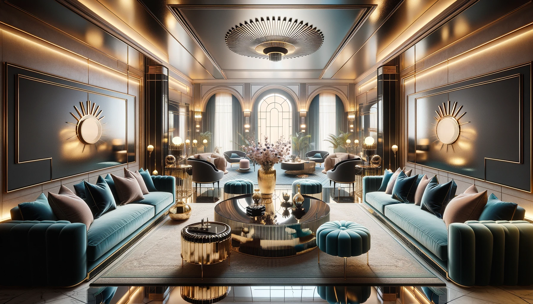 Luxurious modern art deco style lounge interior design.