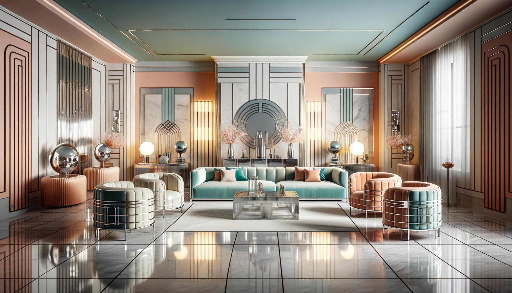 Luxurious art deco style lounge room interior design