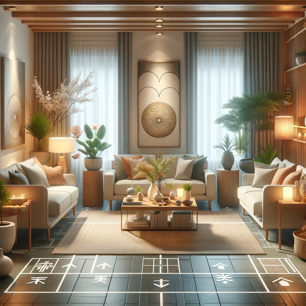 Cozy modern living room interior design with natural decor.