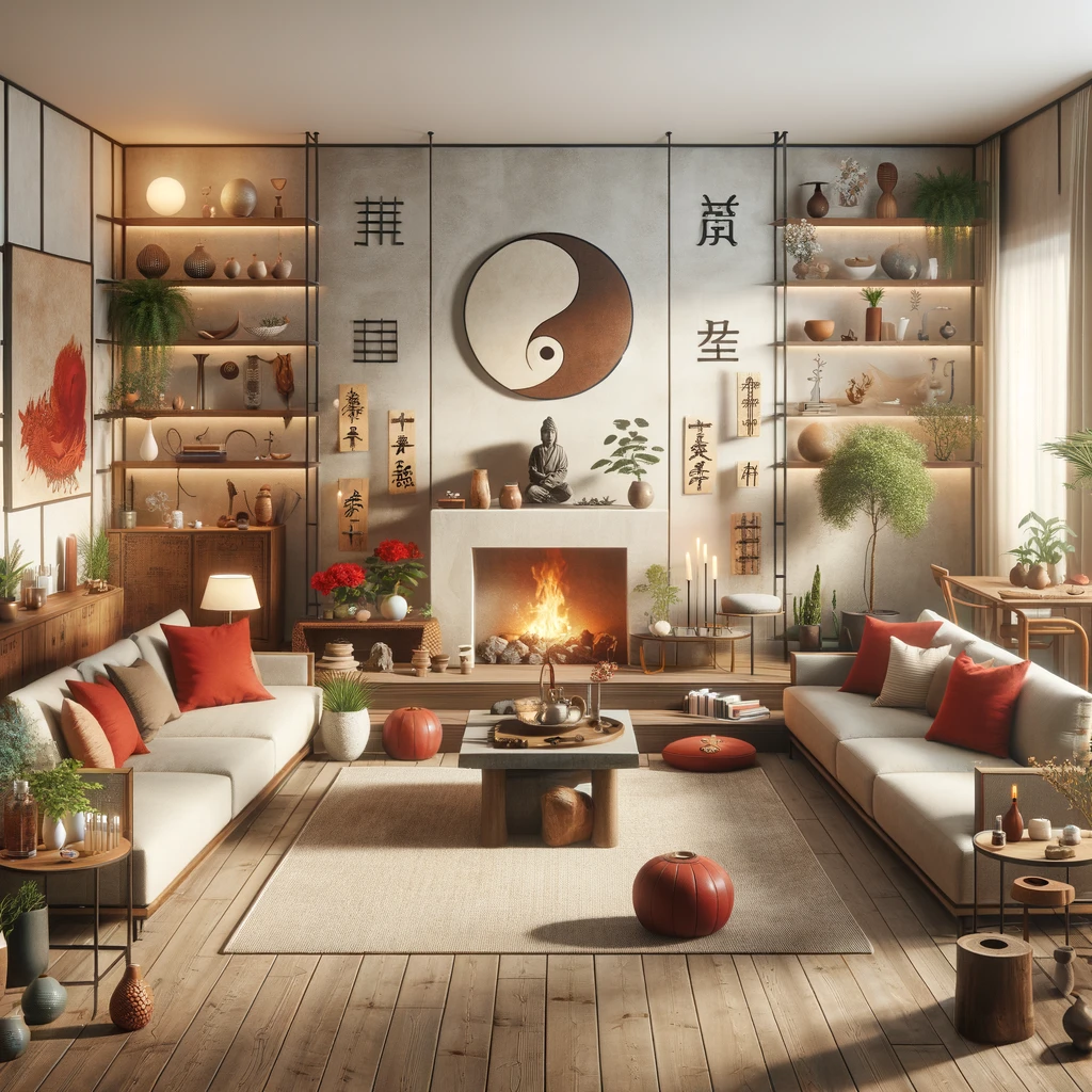 Zen-inspired living room decor with fireplace
