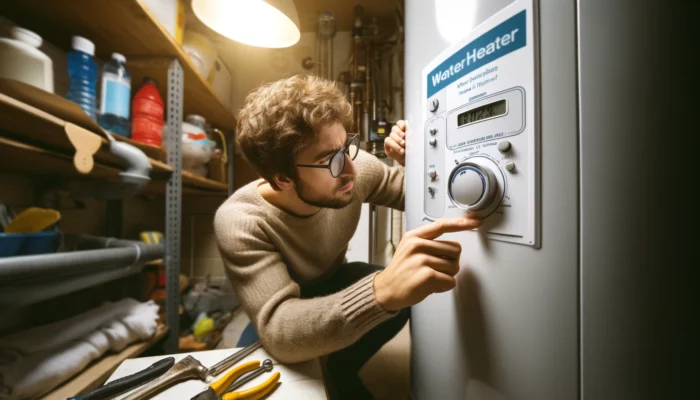 Man adjusting settings on a water heater