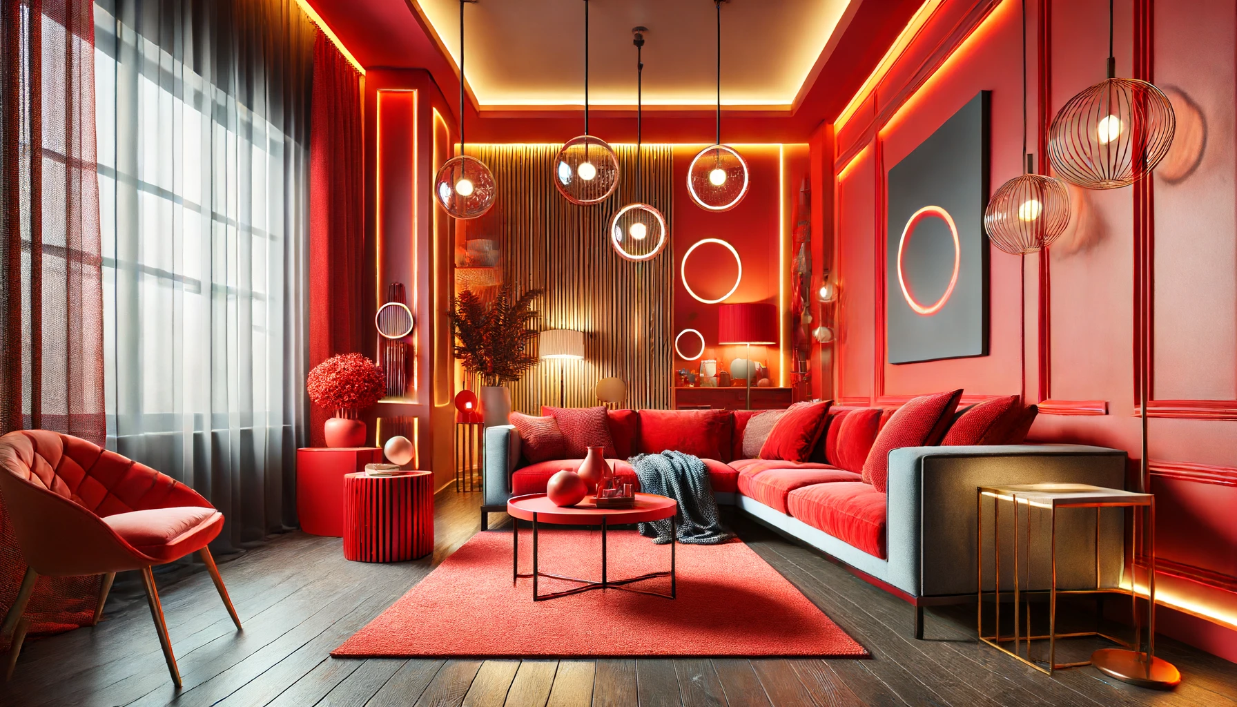 the space includes a stylish couch, modern decor