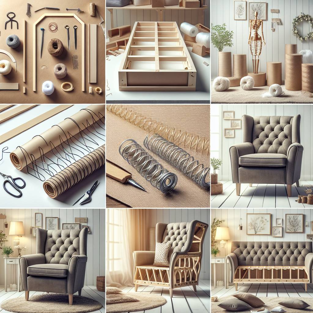 Collage of furniture manufacturing from design to assembly.