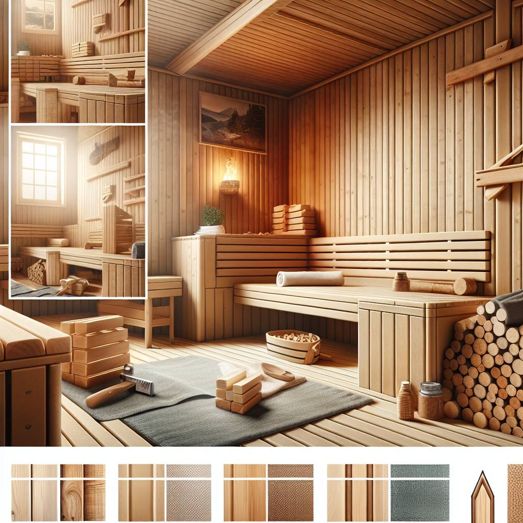 Cozy wooden sauna interior with benches and accessories.