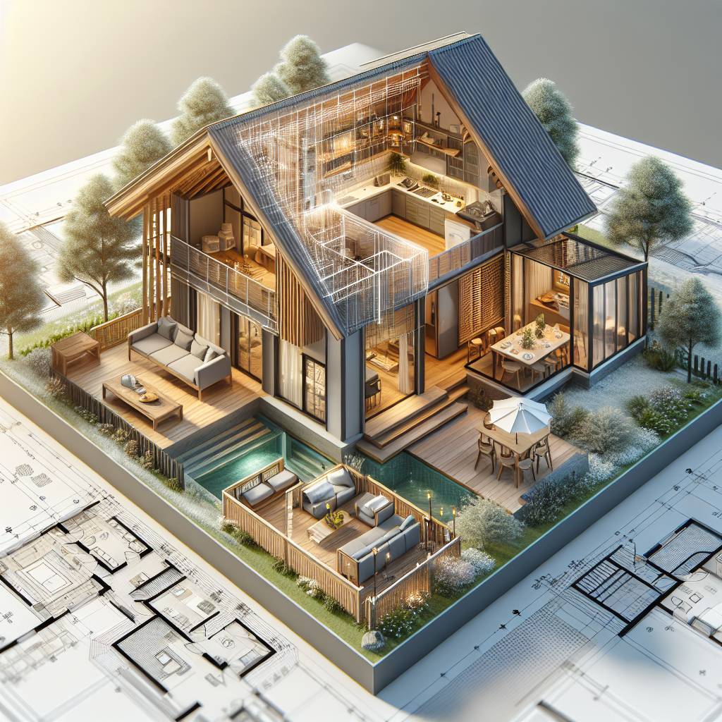 3D cutaway of modern house design with detailed interiors.