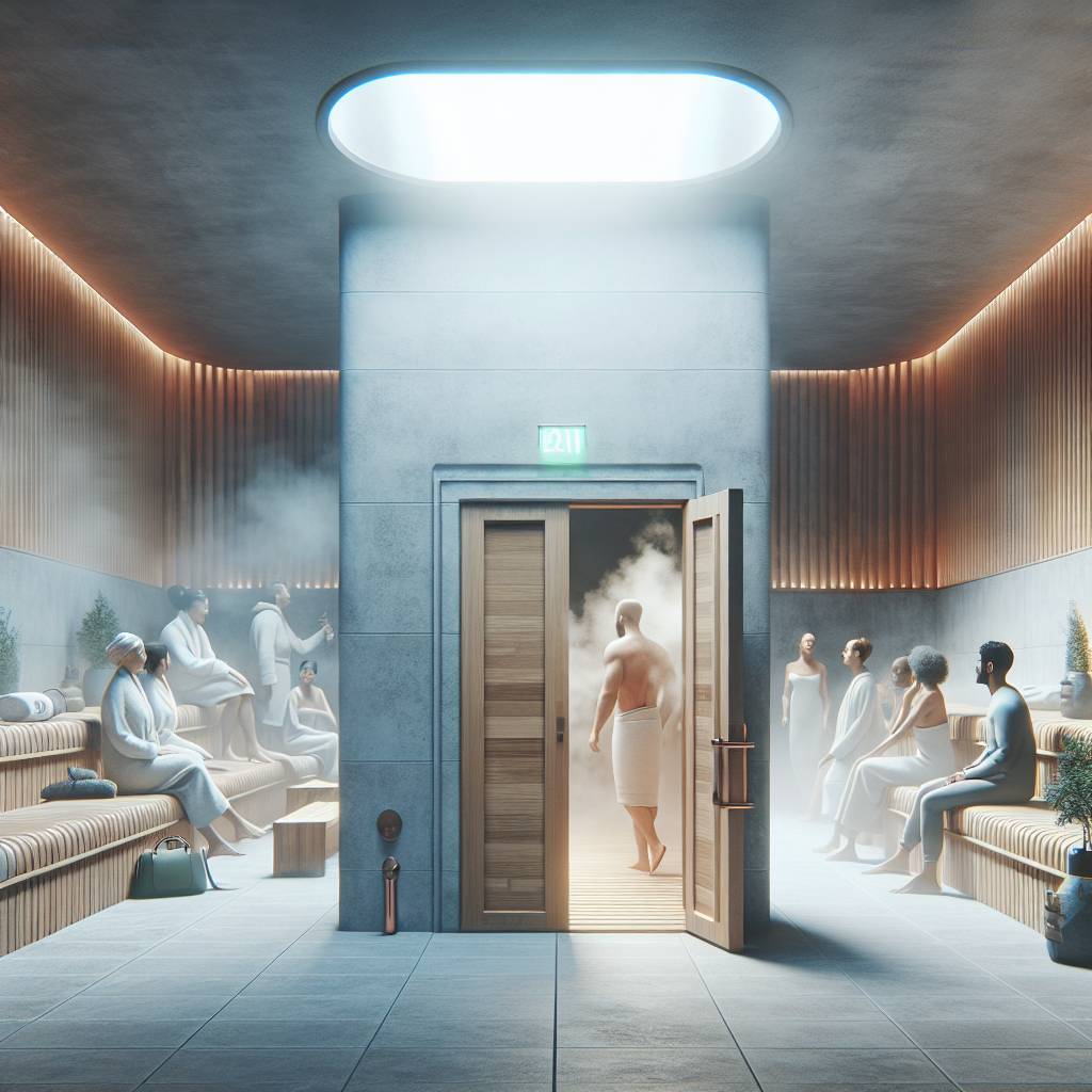 People relaxing in a modern sauna room.