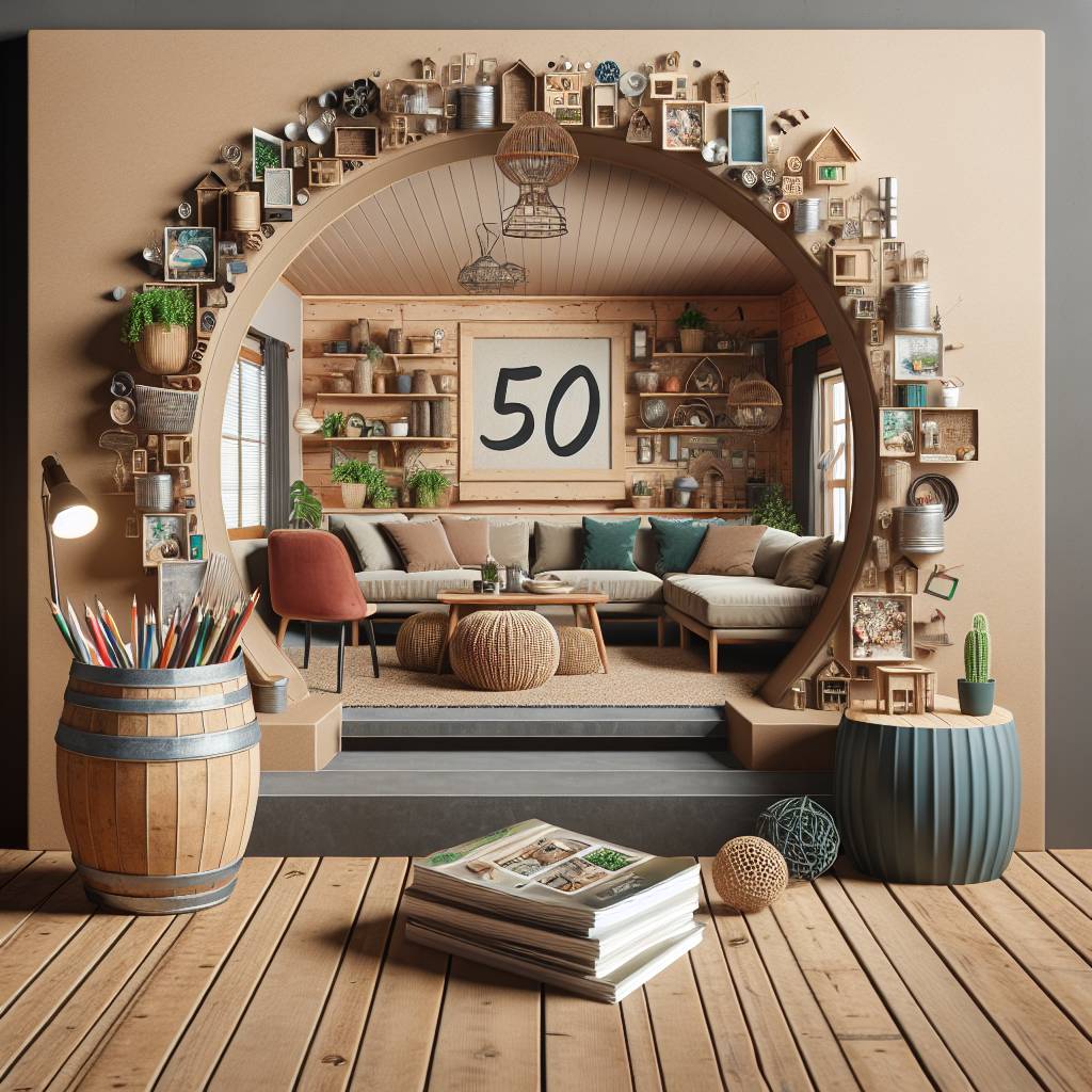 Cozy, eclectic living room with arch-shaped bookshelves.